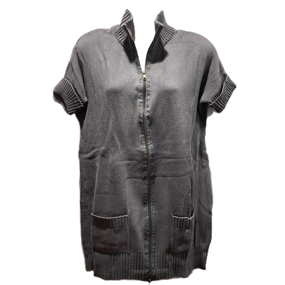 Xhilaration Y2K Short Sleeve Mock Neck Zip Up Longline Cardigan Sweater M